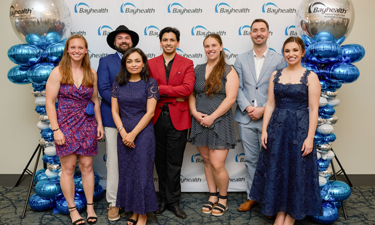 The first graduates of the Bayhealth Family Medicine Residency Program include (left to right) Samantha Ginder, DO; H. Kendall Barton, MD; Tahseen Chowdhury, MD; Sameer Valluri, MD; Paulina McCabe, DO; Eric Moseley, MD; and Melissa Eppinger, MD. Drs. Barton and McCabe are staying in Delaware and have joined Bayhealth practices where they will continue to provide care for our local community. The first graduates of the Bayhealth Family Medicine Residency Program include (left to right) Samantha Ginder, DO; H. Kendall Barton, MD; Tahseen Chowdhury, MD; Sameer Valluri, MD; Paulina McCabe, DO; Eric Moseley, MD; and Melissa Eppinger, MD. Drs. Barton and McCabe are staying in Delaware and have joined Bayhealth practices where they will continue to provide care for our local community.